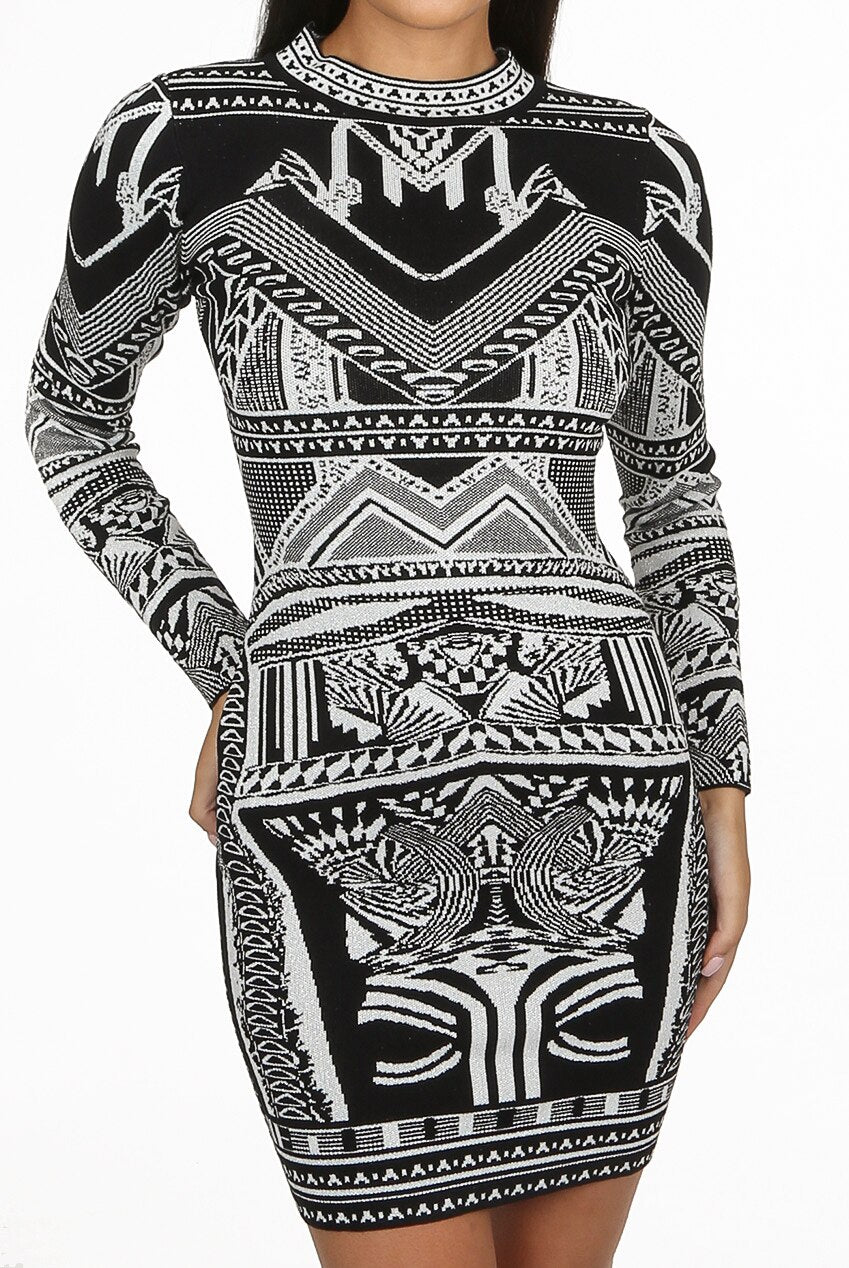 PRINTED HIGH NECK MINI DRESS