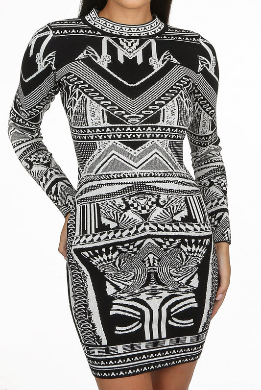 PRINTED HIGH NECK MINI DRESS