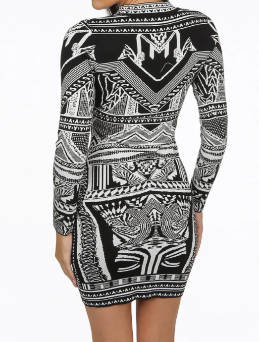 PRINTED HIGH NECK MINI DRESS
