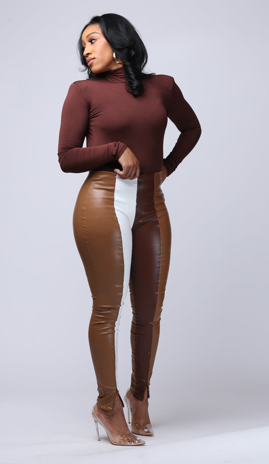 Color Block Faux Leather Leggings