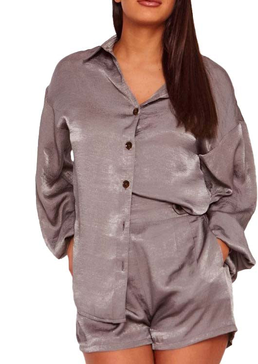 Gray Satin Two-Piece