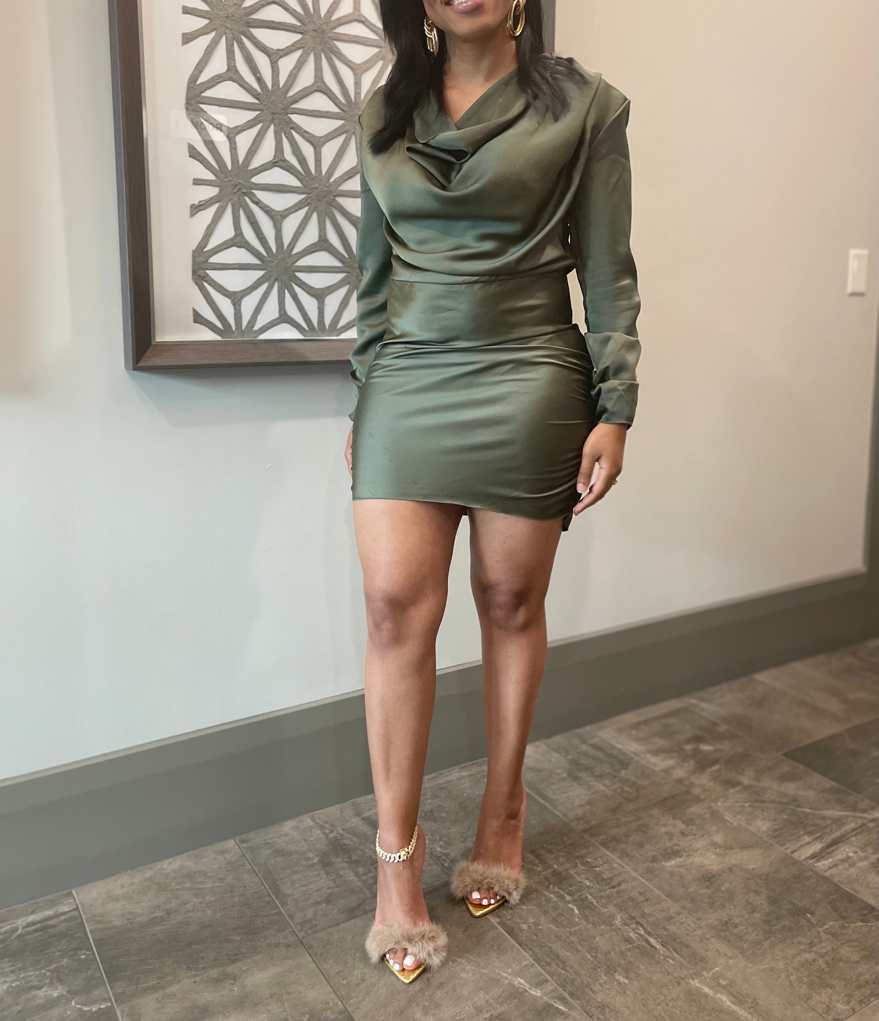 Satin Draped Neck Mini Satin Draped Neck Mini
