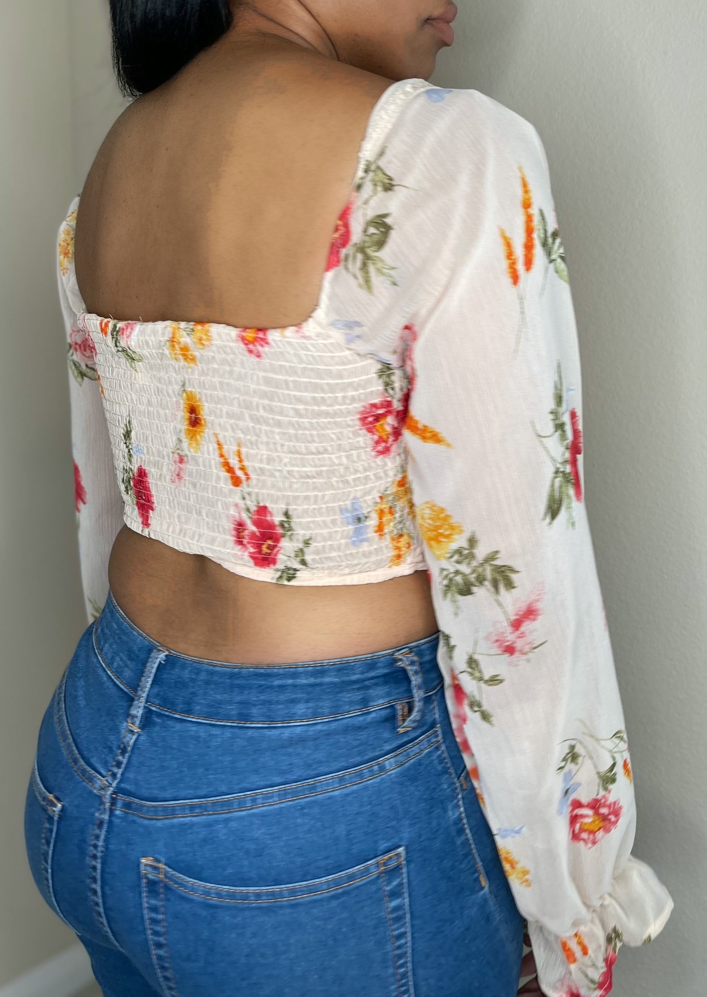 Floral Smocked Corset Cropped Top