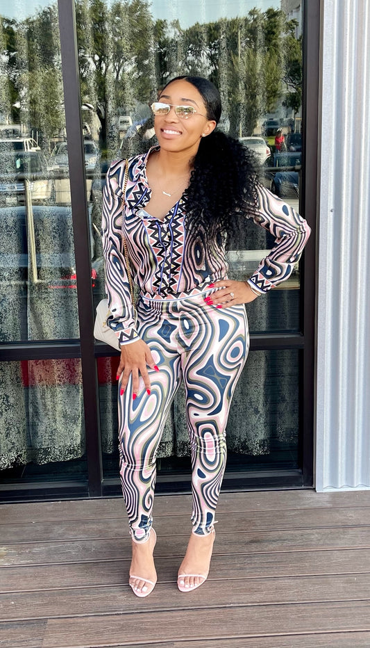 Satin Button Down Blouse with Matching Pants