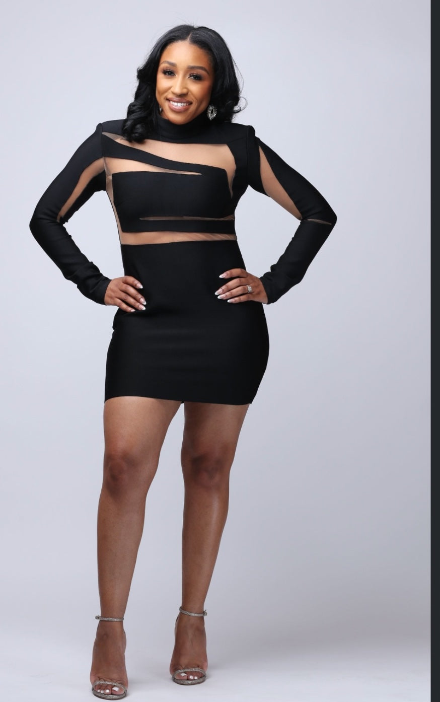 illusion mini dress ASHLEYlauren Illusion Side Pearl HoCo Dress 4873 Black / 12