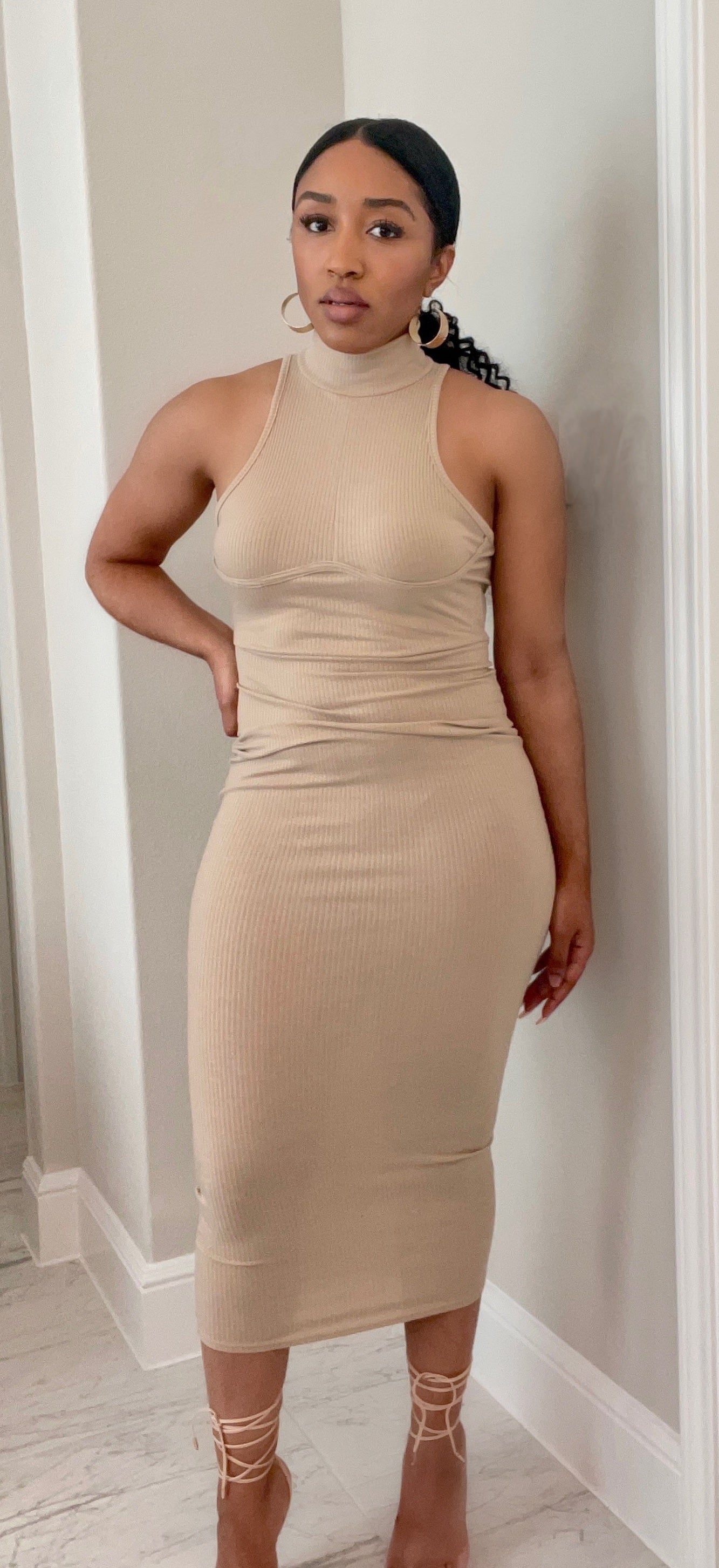 Ribbed Mock Neck Midi