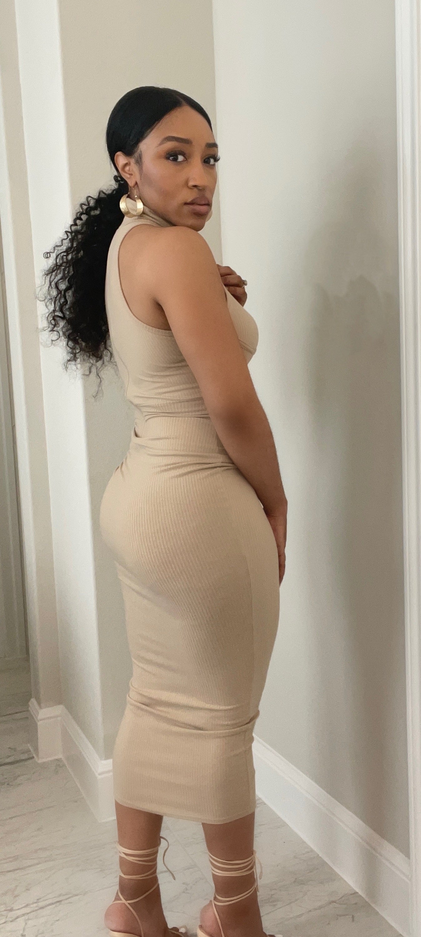 Ribbed Mock Neck Midi