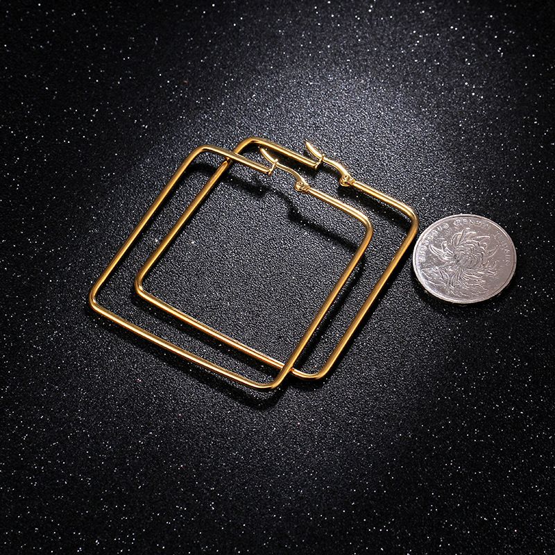 Steel Large Square Ring Earrings