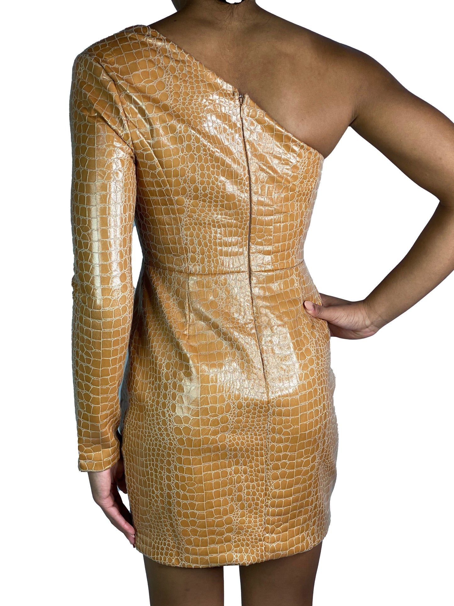 Crocodile Embossed Faux Leather Dress