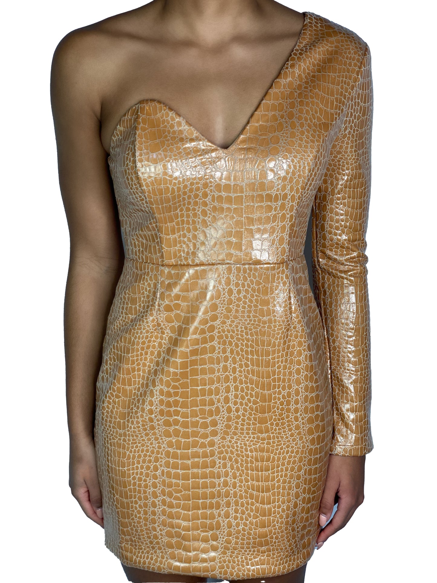 Crocodile Embossed Faux Leather Dress