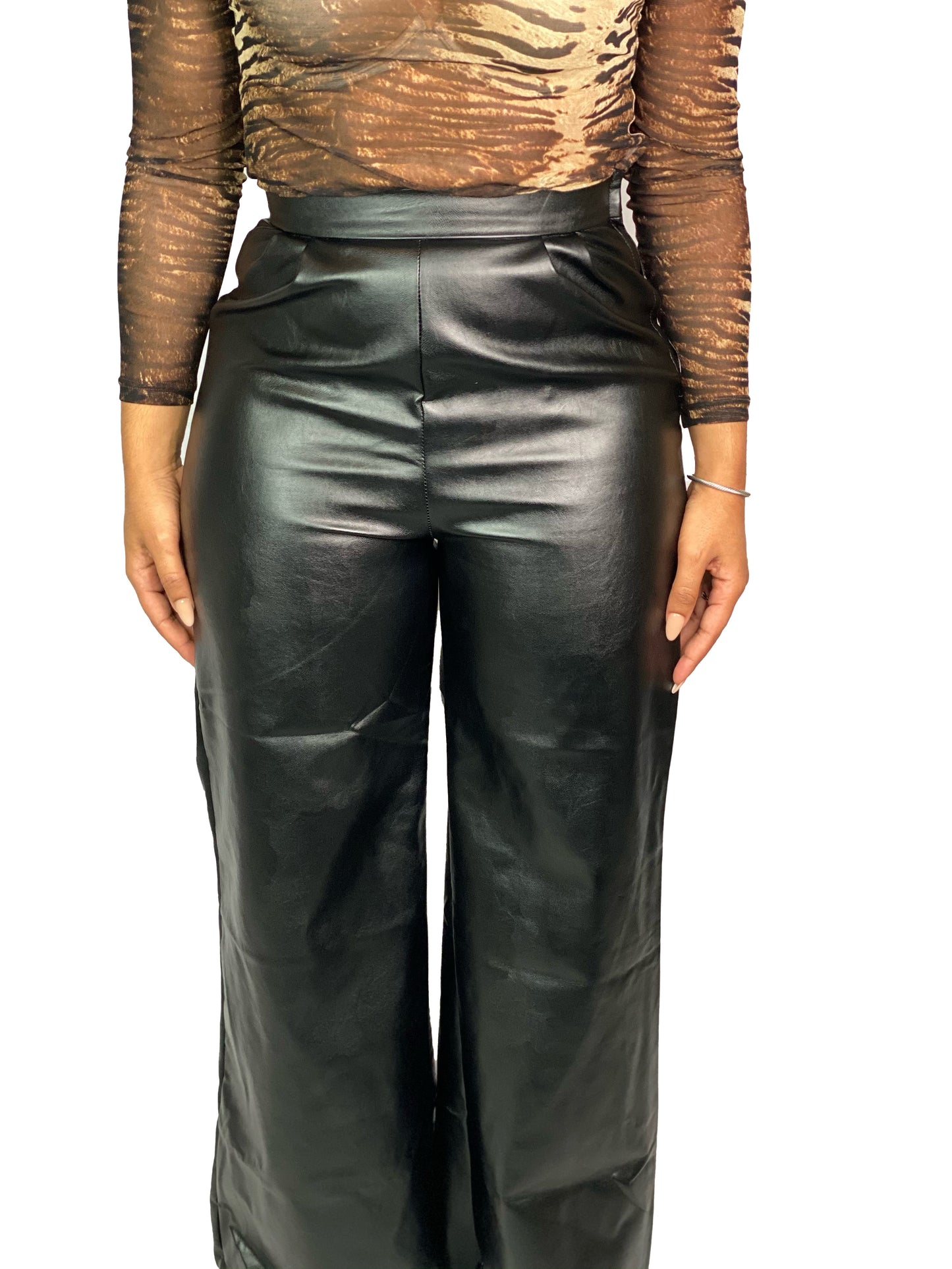 Faux Leather Wide Leg Pants