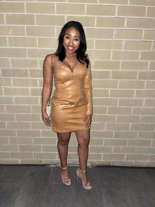 Crocodile Embossed Faux Leather Dress