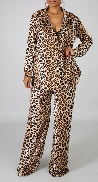 Leopard Satin Set