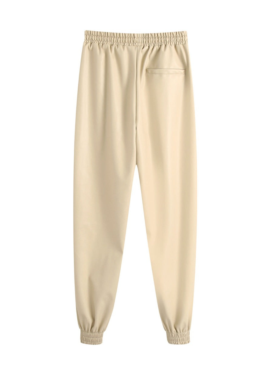 Faux Leather Joggers- Off White