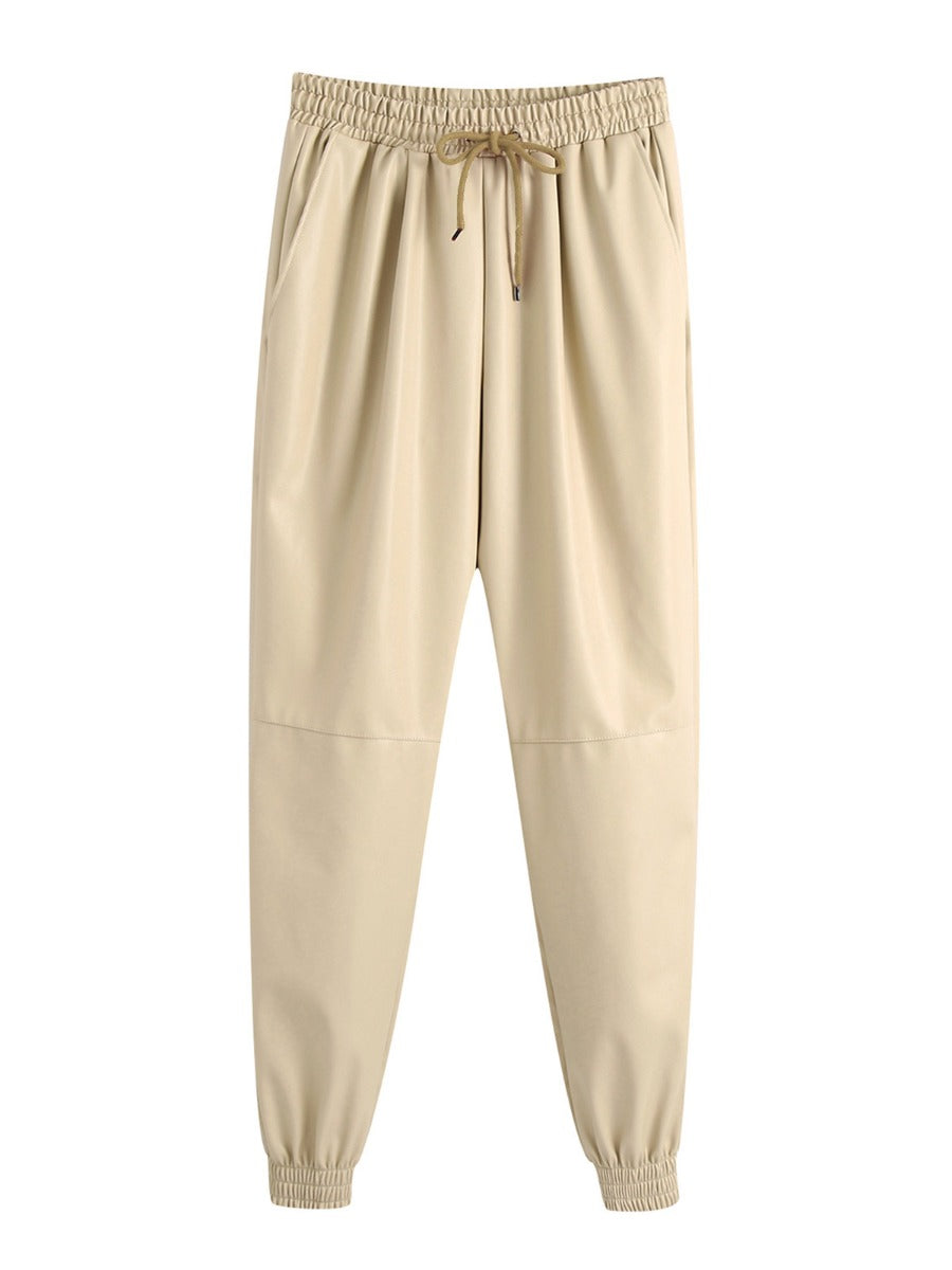 Faux Leather Joggers- Off White