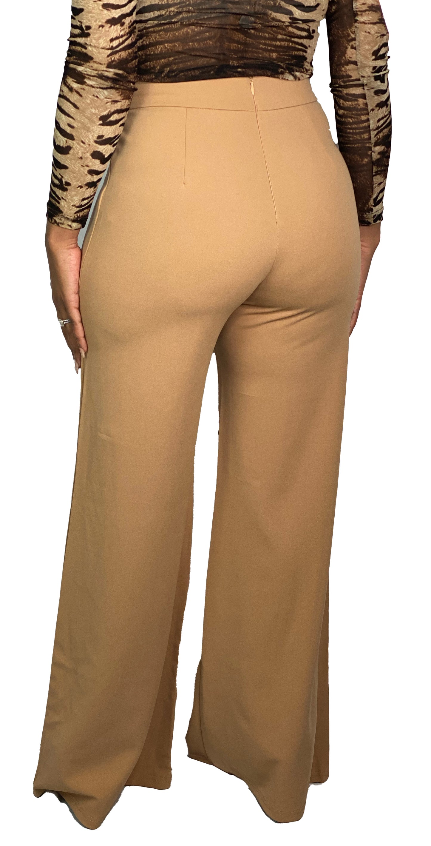 Nude High Waist Wide Leg Trouser
