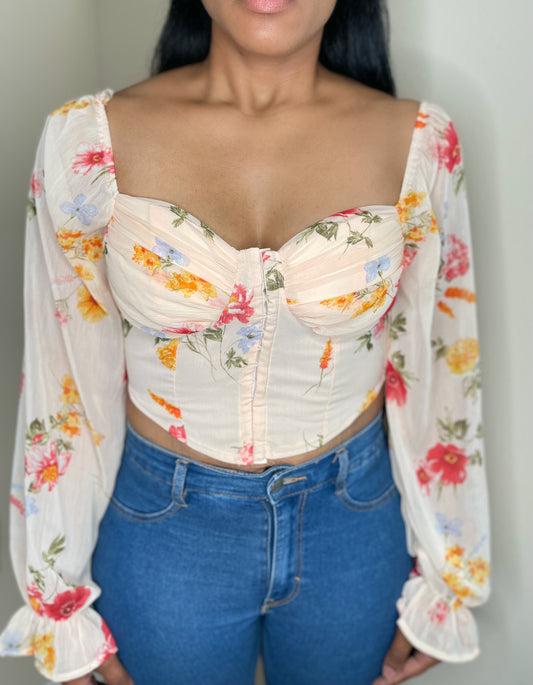 Floral Smocked Corset Cropped Top