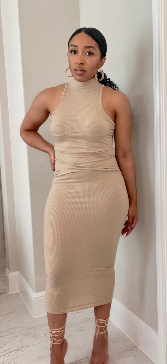 Ribbed Mock Neck Midi