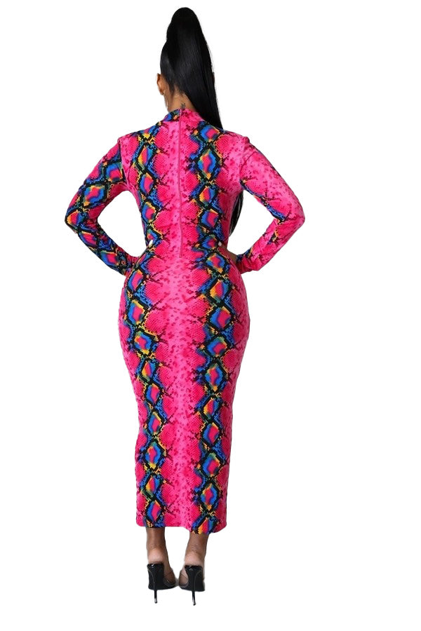 Pink Snake Print Midi