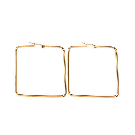 Steel Large Square Ring Earrings