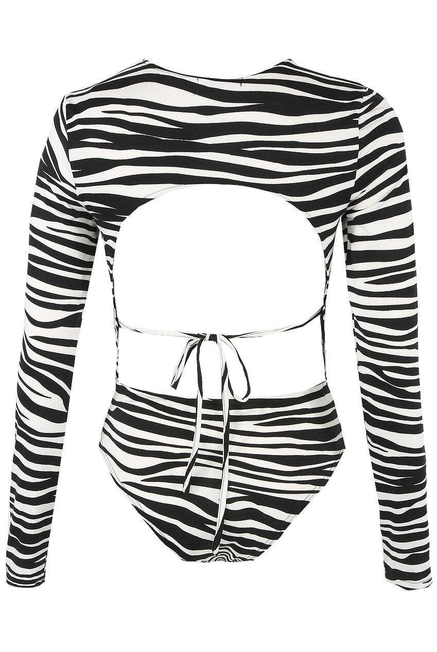 Zebra Print Backless Bodysuit