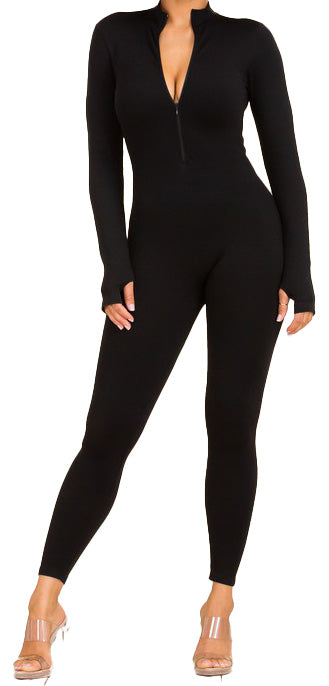 Long Sleeve Mock Neck Jumpsuit (Black and Brown)