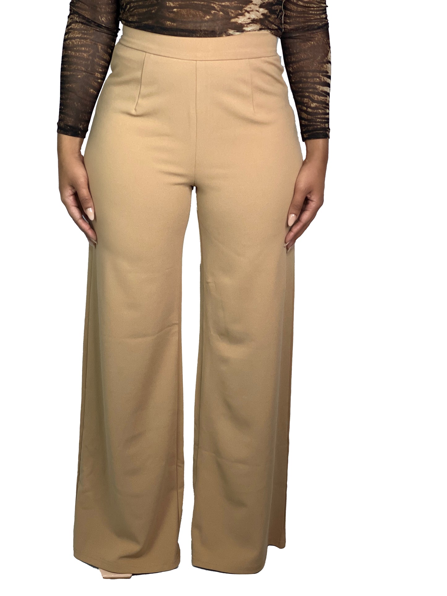 Nude High Waist Wide Leg Trouser